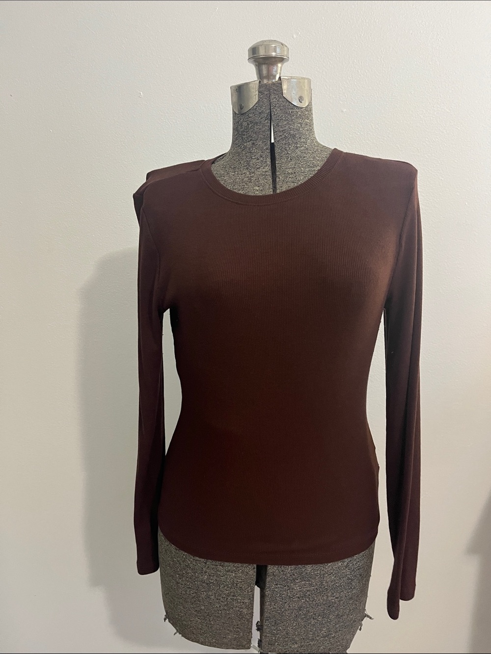 Express Women's Long-Sleeve Ribbed Top in Dark Brown